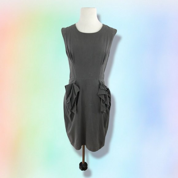 HD in Paris Anthropologie Women's Dress Sheath Gray Tie Silk Blend 4 - Picture 1 of 4